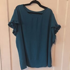 Shein Deep Teal Ruffle Sleeve Women's Top